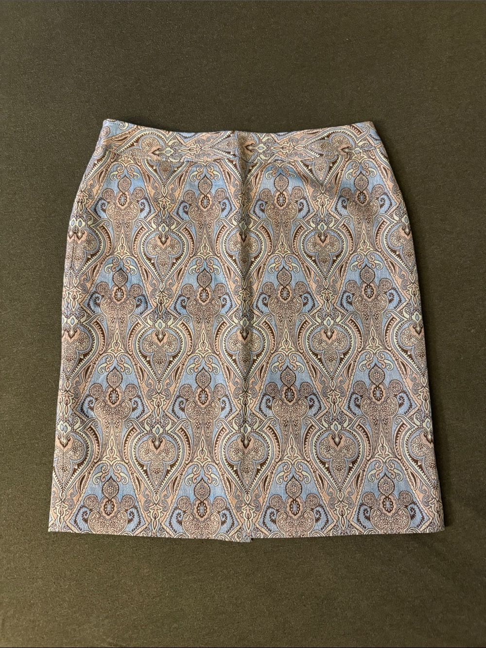 Talbots Paisley Jacquard Pencil Skirt in Blue and Tan